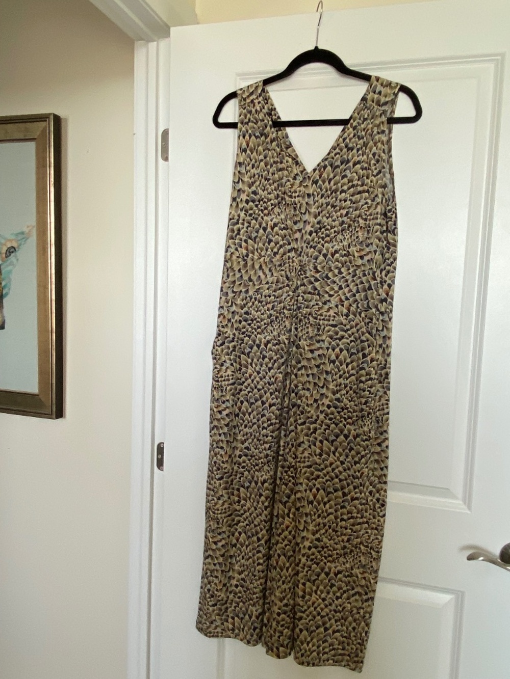 Kim & Co Sleeveless Jumpsuit Feather pattern, Size L